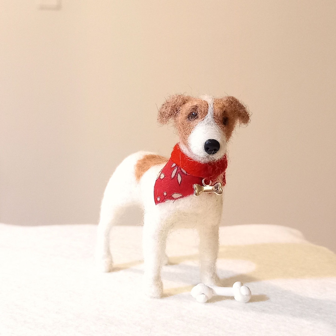 Needle Felted Miniature Jack Russell Terrier Dog Figurine,wool,tiny,one of a Kind,with Box