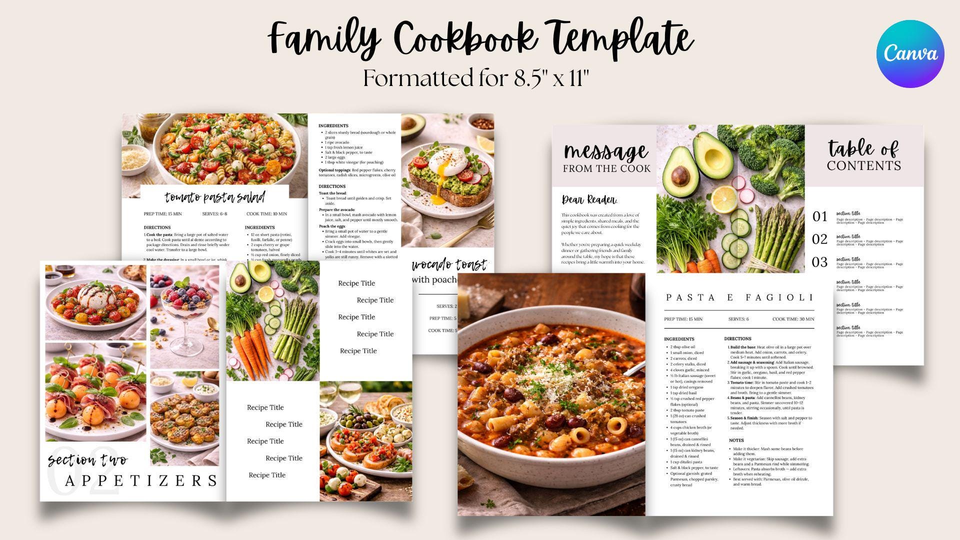 Editable Family Cookbook Template | Custom Recipe Book | Canva Cookbook ...