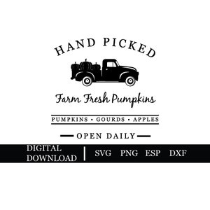 Hand Picked Pumpkins SVG Cut File // DXF, PNG, Cricut Clip Art, Silhouette, Stencil, Vinyl Decal, Fall Decor, fall Clip Art