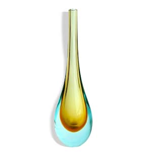 Seguso Vetri Sommerso Large Glass Stem Vase / Flavio Poli / Mid-Century Modern Art Glass / Murano / 1950-60s /  Amber Gold Green Blue Ombre
