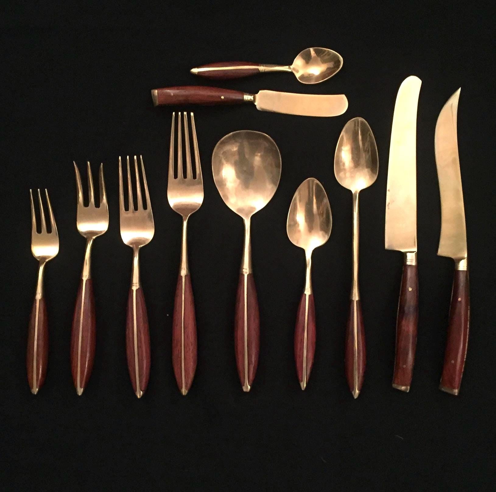 Thailand Brass Teak Wood Flatware - Etsy