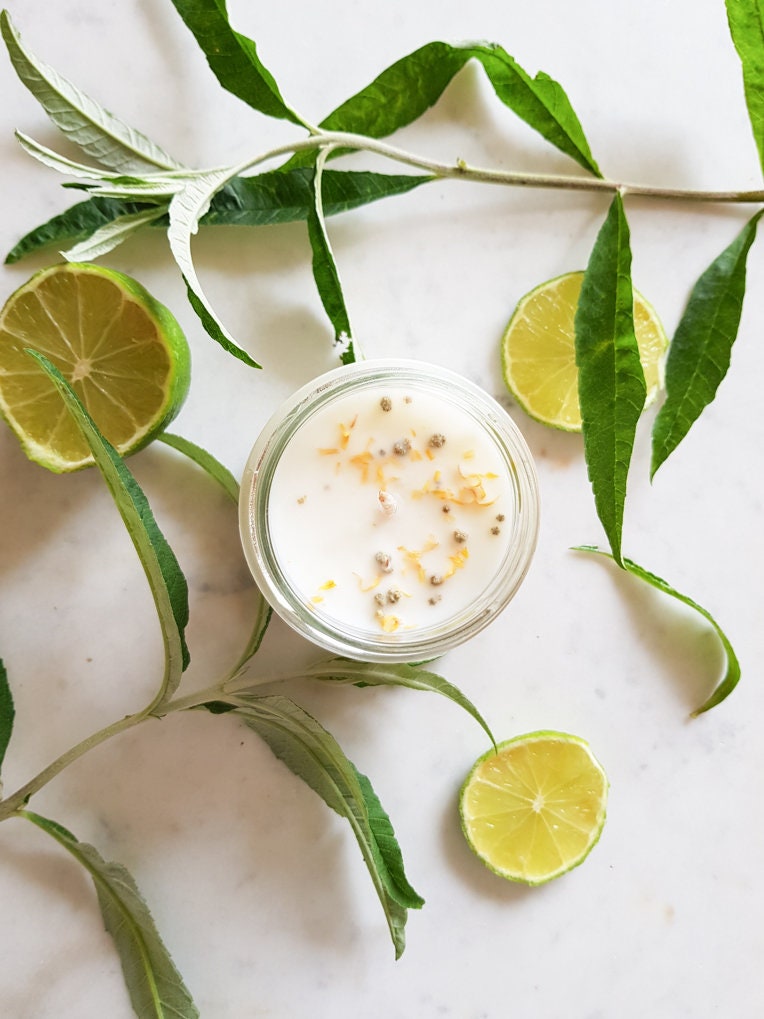 Bougie Parfumée Senteur Verveine Citron, Fabrication Artisanale, Cire de Colza Naturelle