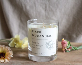 Bougie fleurie parfum Fleur d'oranger, fabrication artisanale, bougie cire naturelle