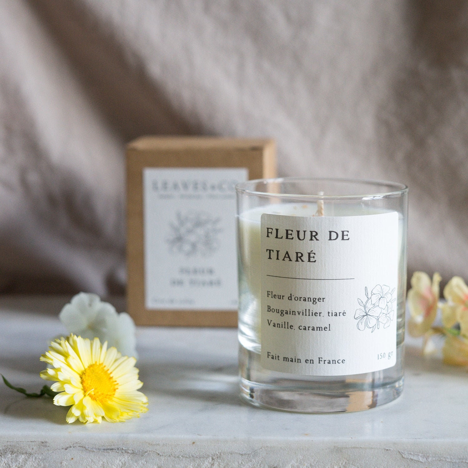 Bougie Parfumée Senteur Fleur de Tiaré Fabrication Artisanale Cire Colza