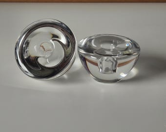 Set di due portacandele vintage in vetro trasparente firmati Orrefors