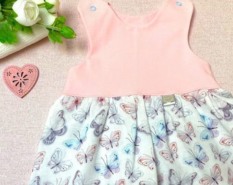 Gr. 74 Baby Kleid Hängerchen Tunika Rock Mädchen Kleidchen Kita Trägerkleid Sommerkleid Musselin Jersey rosa Schmetterlinge Gr. 74