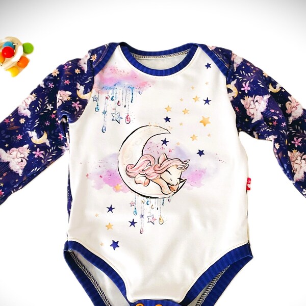 Baby Body Mädchen Strampler, Romper, Strampelanzug, Latzhose, Bodysuit ,Einteiler ,Baby ,Mädchen, langarm Einhorn Unicorn Gr. 68-74