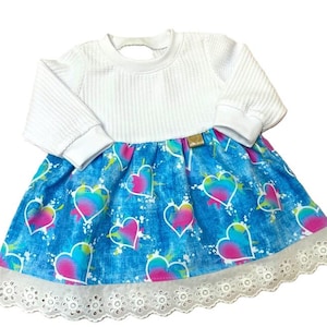 Size 74 baby, dress, halter neck, tunic, skirt, girl, dress, daycare, strap dress, hearts, waffle jersey, denim look, white blue, baby dress