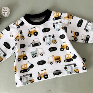 Gr. 74 Langarm Baby Shirt Pullover Sweatshirt Junge weiß schwarz ÖkoTex Bagger Baustelle Traktor image 3