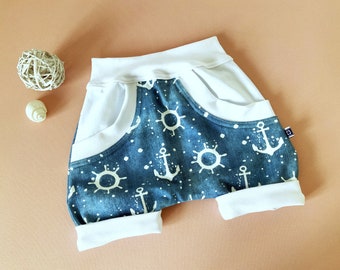 Gr. 86 /92  kurze Hose Baby Kleinkind Pumphose Sommer Hose Shorts Sommerhose Junge Anker Meer maritim