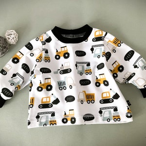 Gr. 74 Langarm Baby Shirt Pullover Sweatshirt Junge weiß schwarz ÖkoTex Bagger Baustelle Traktor image 1