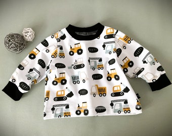 Gr. 74 Langarm Baby Shirt Pullover Sweatshirt  Junge weiß schwarz ÖkoTex Bagger Baustelle Traktor