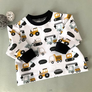 Gr. 74 Langarm Baby Shirt Pullover Sweatshirt Junge weiß schwarz ÖkoTex Bagger Baustelle Traktor image 2