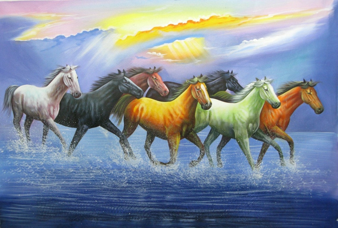 Seven Horse Painting Famous Painting Canvas Painting Wall Art Etsy UK