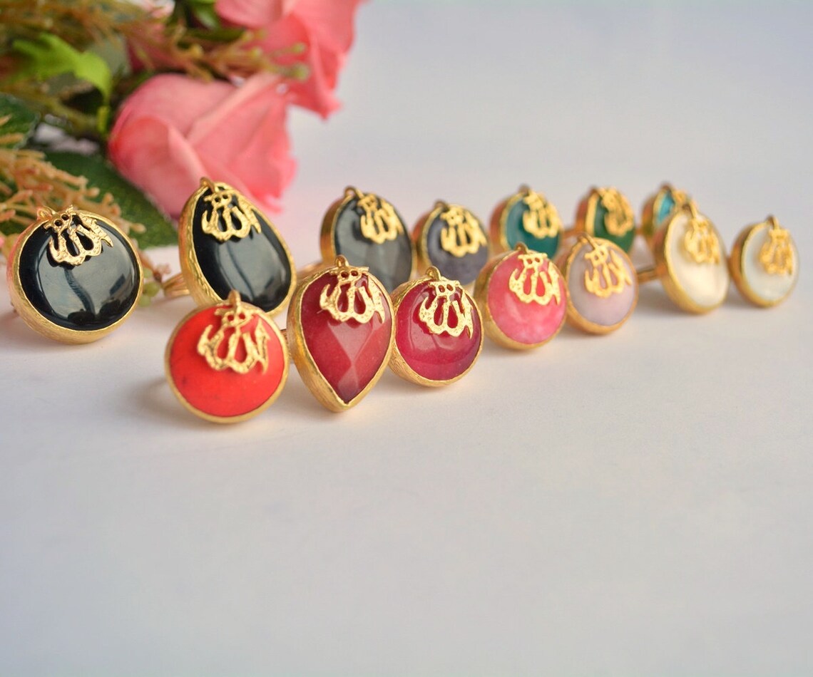 Golden Muslim Bangle Gemstone Allah Jewelry Handmade Islamic Etsy