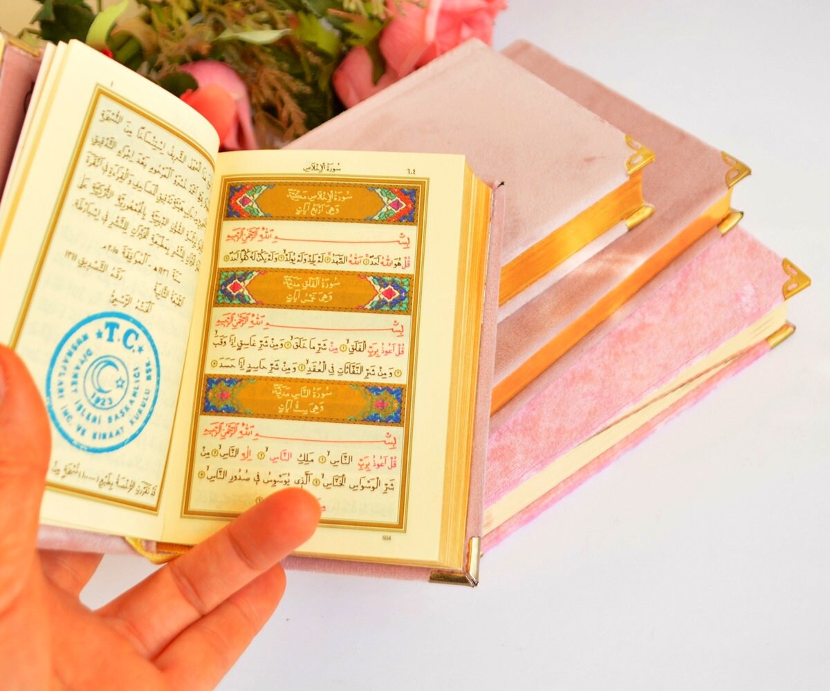Mini Pink holy Quran Book Velvet Whole Quran Book Mushaf | Etsy