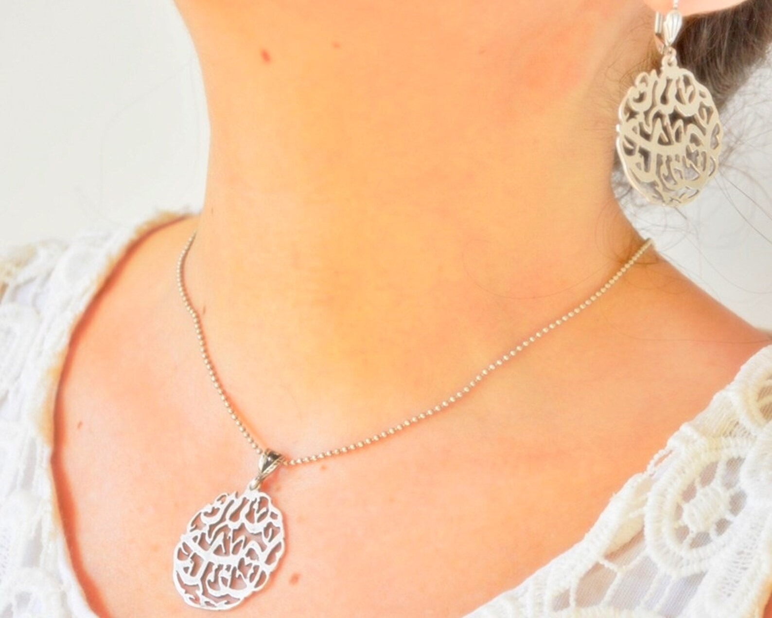 Arabic Silver Earrings Calligraphy Dangle Earrings Muslim Etsy