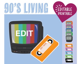 90's Living Door Decoration / VHS / VCR /  Television / Nick / Nostalgia / Throwback / Vintage / Door Dec / RA / Classroom / Name Tags