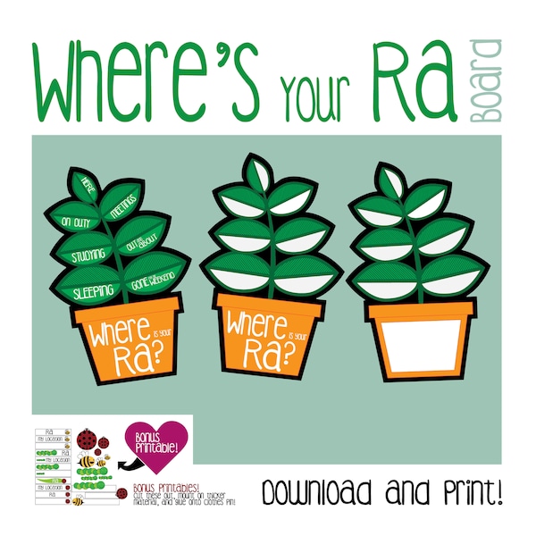 Potted Plant RA Board / Printable / On Duty Board / Where am I? / Where's your RA? / Door Dec / RA /Resident Assistant /  Name Tags