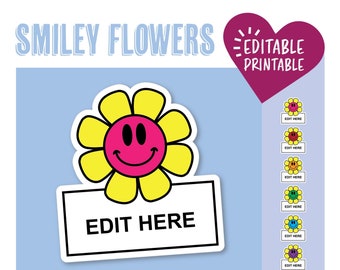 Smiley Flowers Door Decoration, Y2K, 90s, 2000s, Smiley Stickers, Throwback, Childhood, Door Decs, RA, Teacher, Classroom