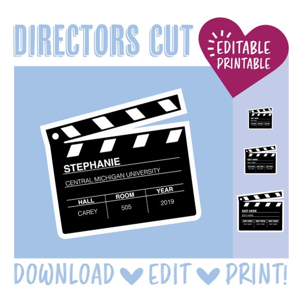 Director's Cut Door Decoration / Printable / Cinema / Clapper /Movie / Film Strip / Popcorn / Door Dec / RA / Name Tags