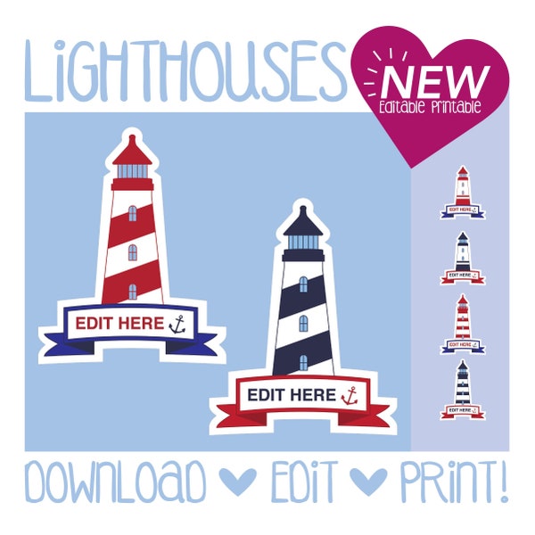 Lighthouses Door Decoration / Printable / Nautical Theme / Navy / Maroon / Michigan / Water / Sail  / Teacher / Classroom /  Name Tags