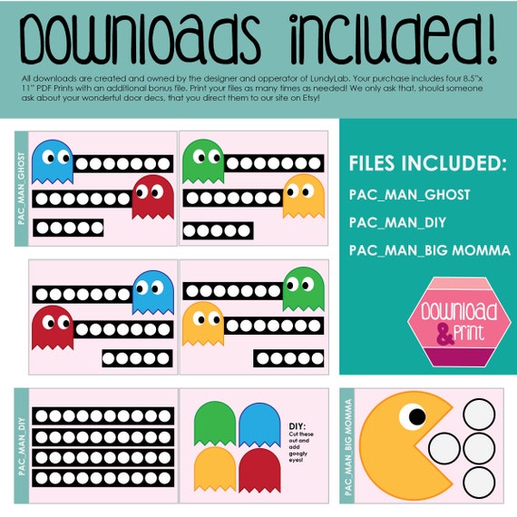 Arcade Game Door Decoration Printable Door Dec Theme Ra Resident Assistant Teacher Name Tags Pacman Packman Pack