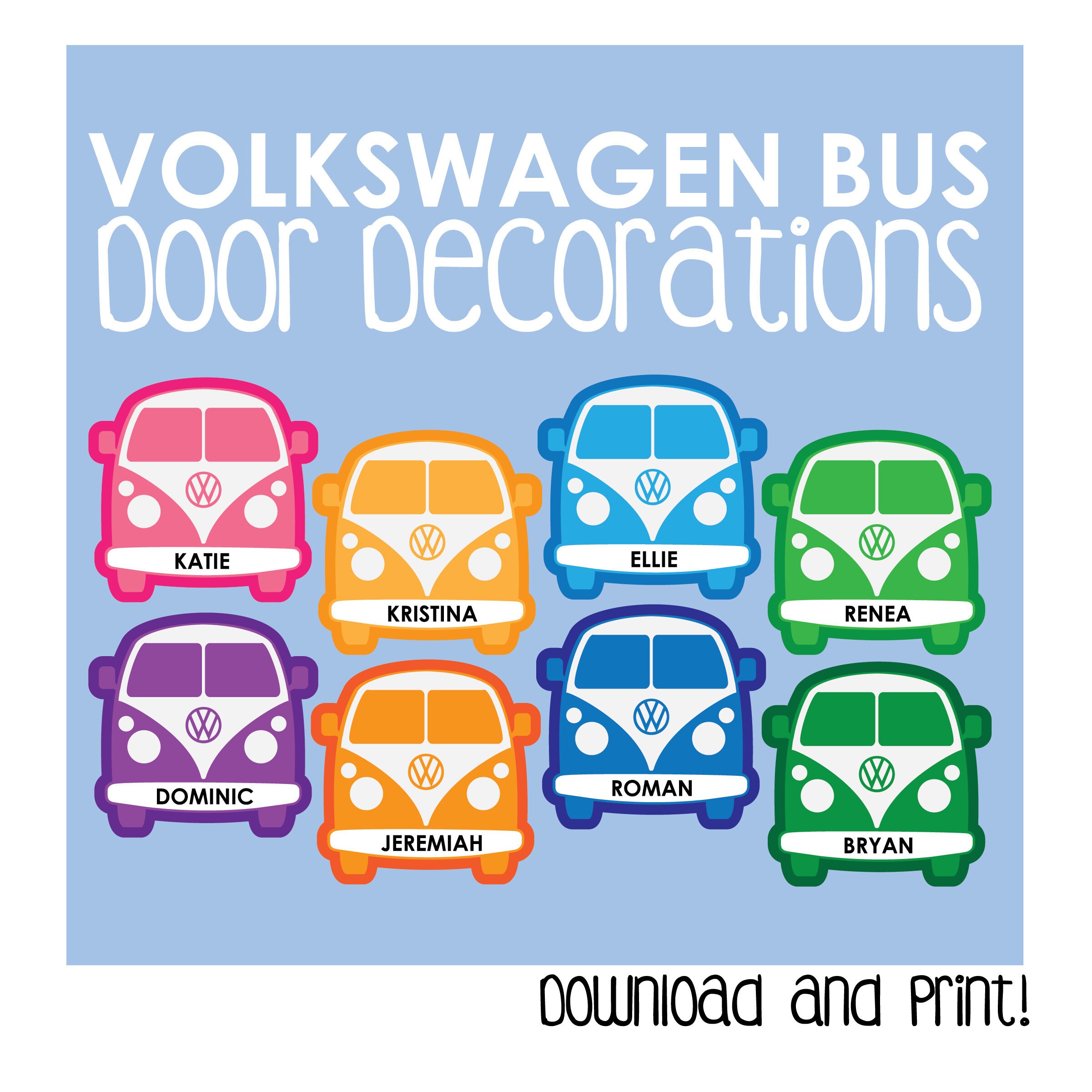 Volkswagen Bus Door Decoration Printable Travel Road Etsy