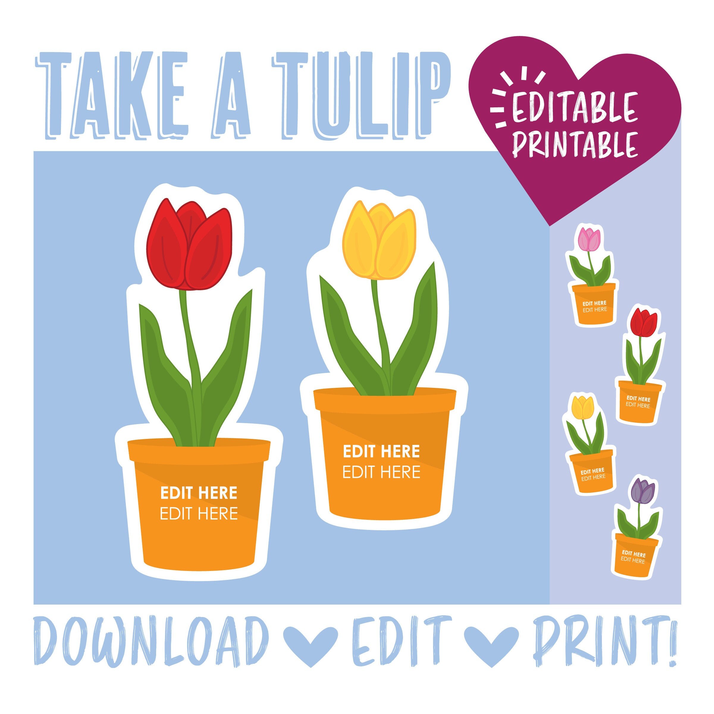 Take A Tulip Door Decoration / Flower / Spring / Tulip / Printable / Plants  / Door Dec / RA / Hall / Teacher / Classroom / Name Tags