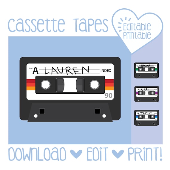 Cassette Tapes / Music / Vintage / 70 / 80 / 90 / Editable / Printable / Door Dec / RA / Resident Assistant / Teacher / Name Tags