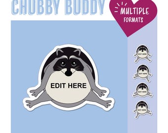 Chubby Buddy Raccoon Door Decoration: Editable Name Tags (PDF, SVG, PNG)