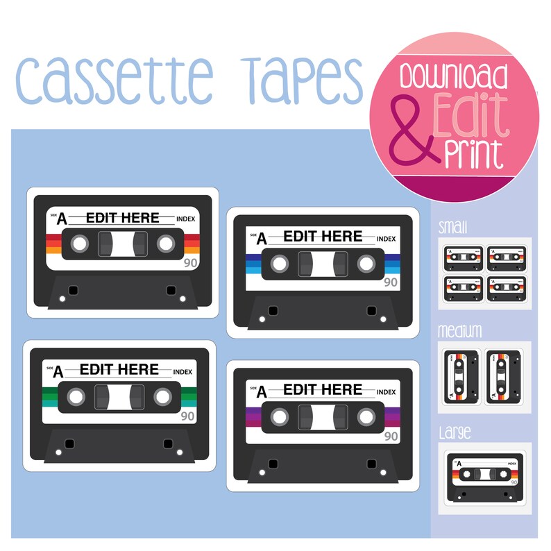 Cassette Tapes / Music / Vintage / 70 / 80 / 90 / Editable / Etsy