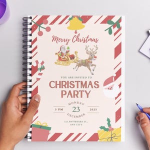 Festive Christmas Party Invitation - Santa Sleigh Holiday Printable Template - Christmas Party Invitation -Editable Template - Canva Design