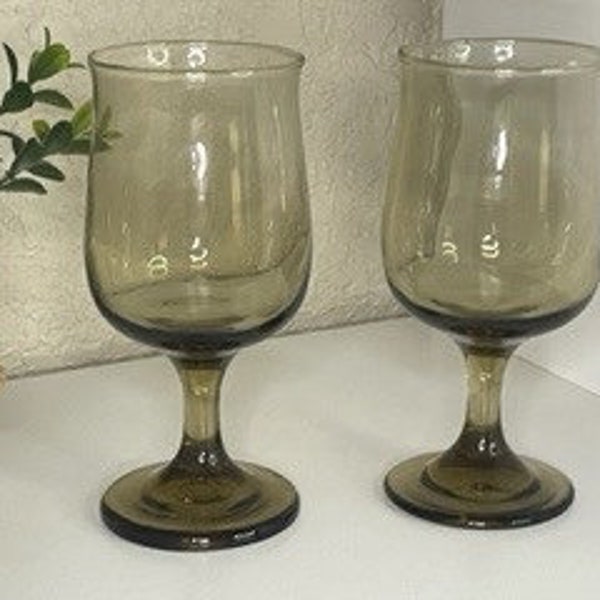 Vintage Smokey Brown Wine or Water Glasses Set of 2