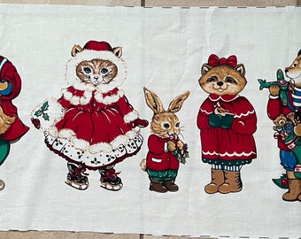 Vintage Christmas Animals Fabric Panel