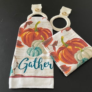Gather, Fall, Harvest Crochet Ring Towel Holders - Set of 2 - Towels Included!