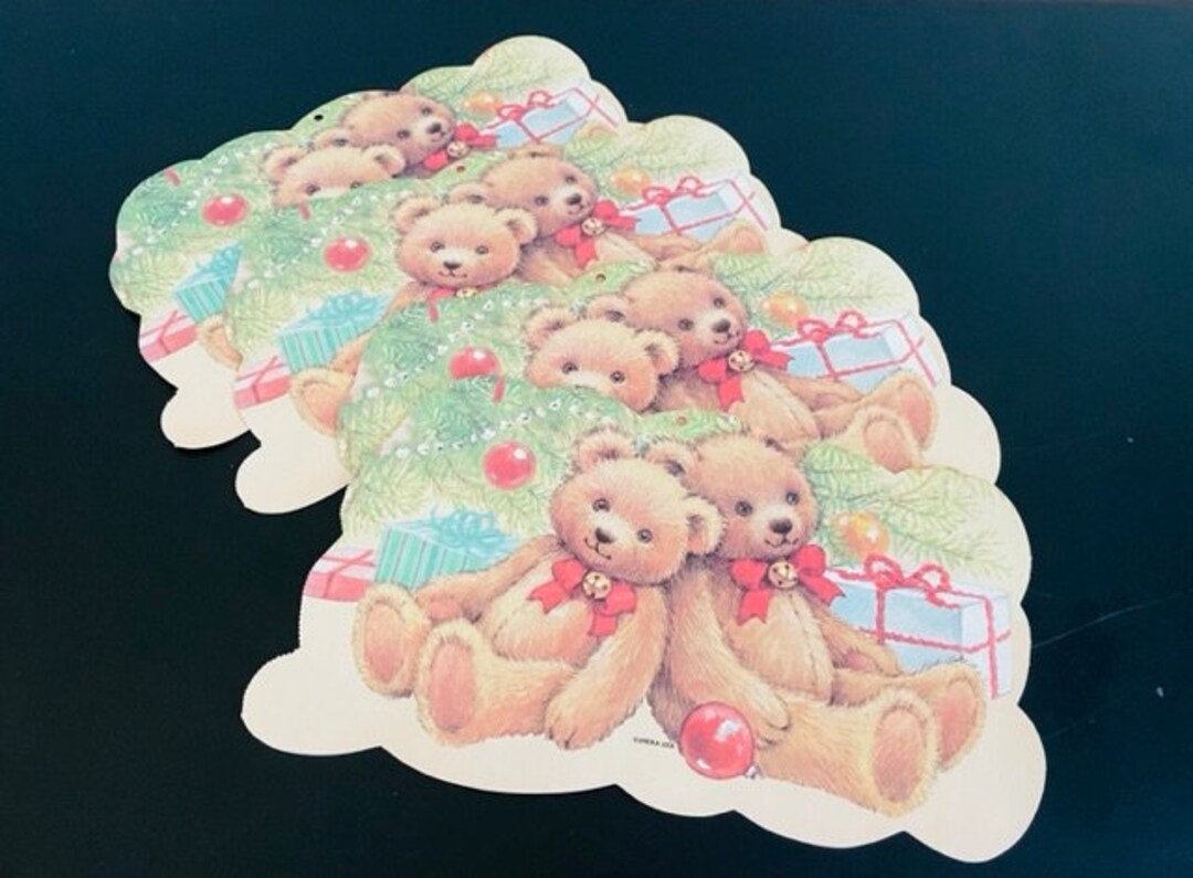 Large Vintage Cardstock Placemats, Bears, Christmas Table Decor