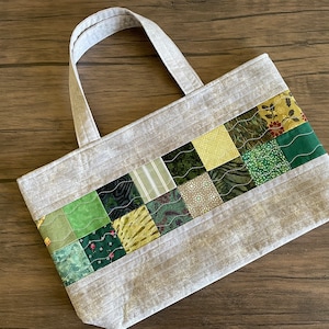 Quilted Patchwork Green Squares Bag with Handles