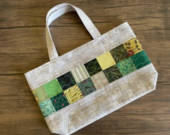 Quilted Patchwork Green Squares Bag with Handles