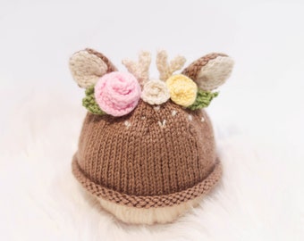 Knitted newborn fawn hat PATTERN