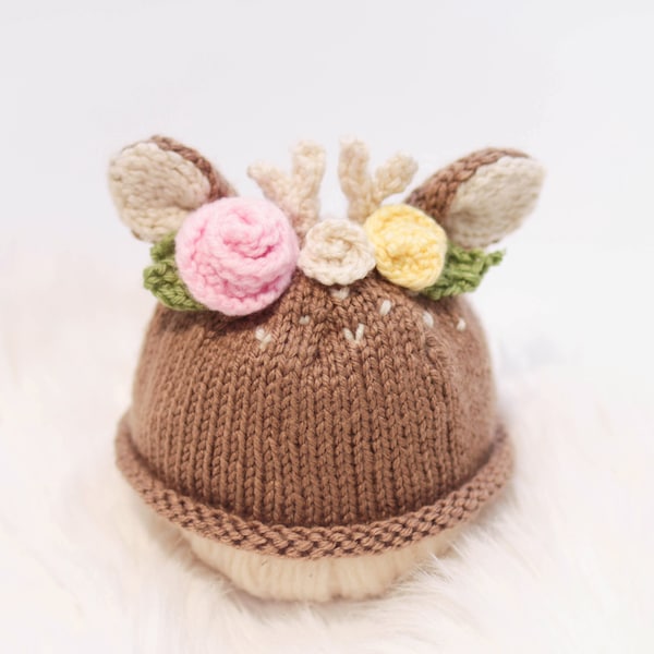 Knitted newborn fawn hat PATTERN