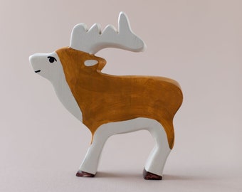 Male Deer Figurine | Wooden Animal | Wooden Deer | Montessori Toy | Educational Toy | Wooden Toy | Imaginative Play | Nursery Decor