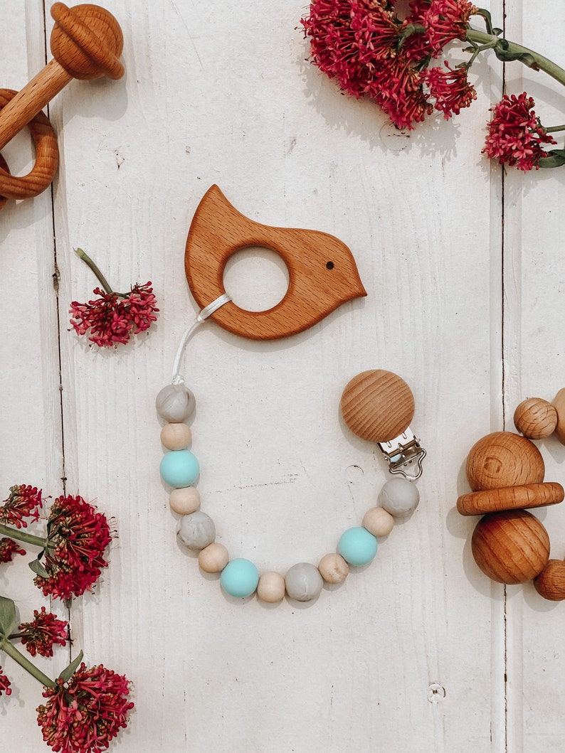 Pacifier Clip Wooden Silicone Beads Etsy