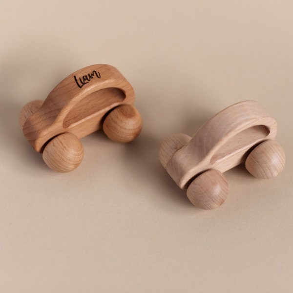 Wooden Toy Car • Natural Beech Montessori Baby Push Toy