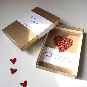 Hochzeit Geldgeschenk Karton Herz rot gold