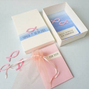 Kommunion Geschenk Verpackung Geldgeschenk rosa Konfirmation Namen, Datum, personalisierbar