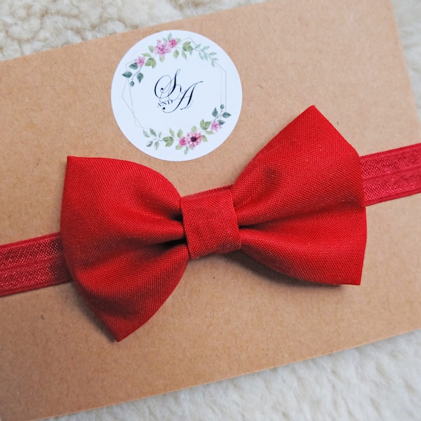 LOW SHIPPING RATE / Plain red fabric bow baby headband / baby and toddler bow headbands / baby shower gift / Christmas