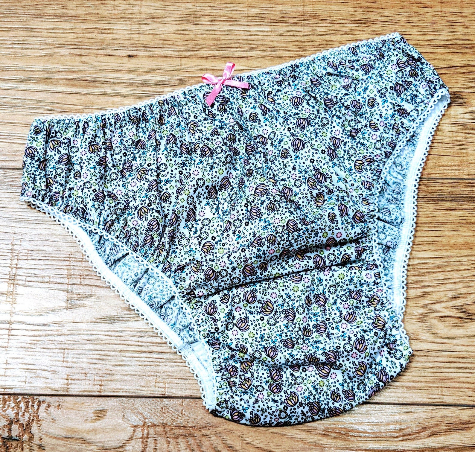 Pretty ditsy floral cotton panties with picot and contrast Etsy