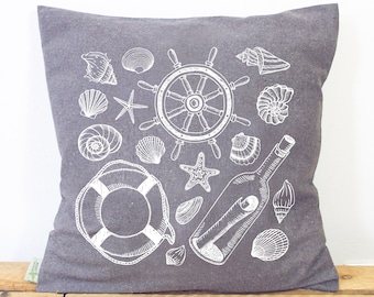Beachcomb cushion cover – 40 x 40 cm – Recycled cotton – Nautical decorative cushion, high-quality screen print