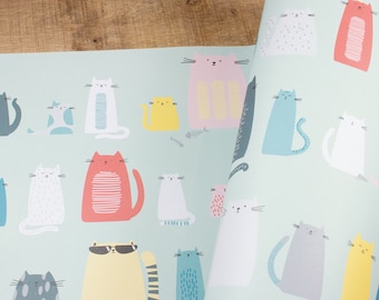Papel de regalo con temática de gatos – Papel de regalo de alta calidad fabricado con papel reciclado con un motivo de gato – Embalaje de regalo sostenible – Hecho en Alemania